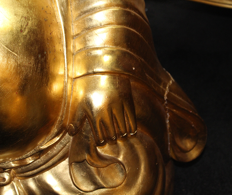 Large Hand Carved Giltwood Seated Laughing Buddha - Image 4 of 8