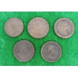 Collection of 5 Georgian One Penny Coins