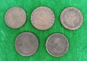 Collection of 5 Georgian One Penny Coins