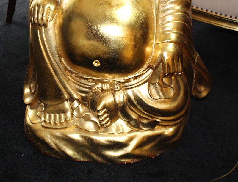 Large Hand Carved Giltwood Seated Laughing Buddha - Image 3 of 8