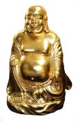 Large Hand Carved Giltwood Seated Laughing Buddha