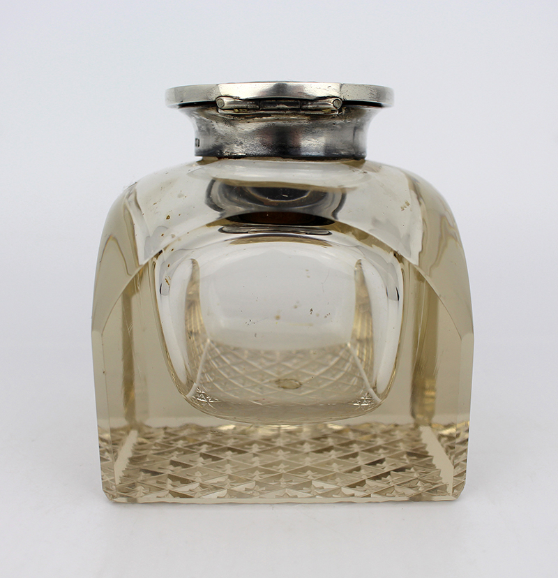 Fine Antique Large Cut Glass Silver Mounted Inkwell - Image 3 of 9