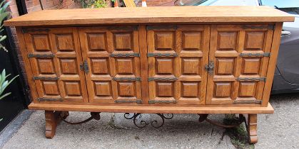 Very Heavy Large Spanish Cabinet with Geometric Panel Doors & Wrought Iron