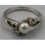 Pearl & Diamond 18ct. White Gold Crossover Ring