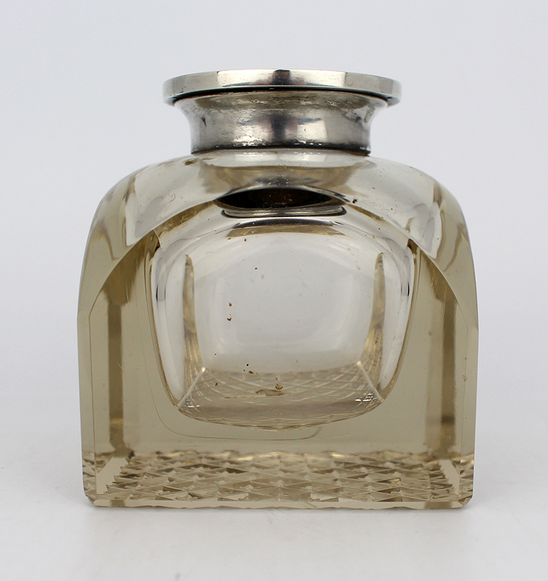 Fine Antique Large Cut Glass Silver Mounted Inkwell - Image 2 of 9