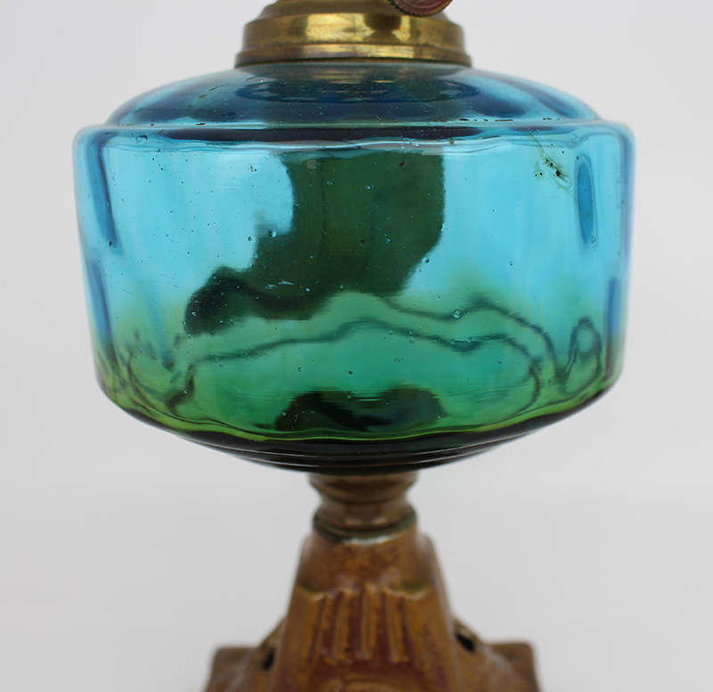Victorian Oil Lamp with Blue Glass Font - Image 4 of 6