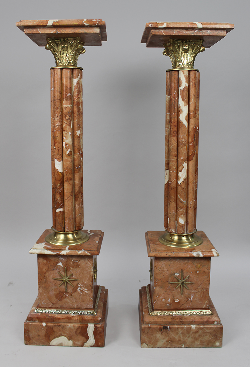 Pair of Rouge Marble Column Pedestals - Image 5 of 6