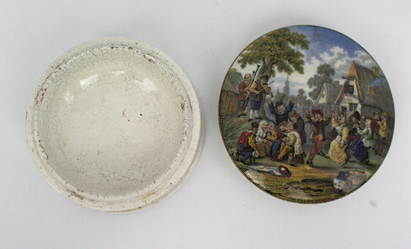 Antique Prattware The Village Wedding Teniers Pot Lid & Base - Image 4 of 4