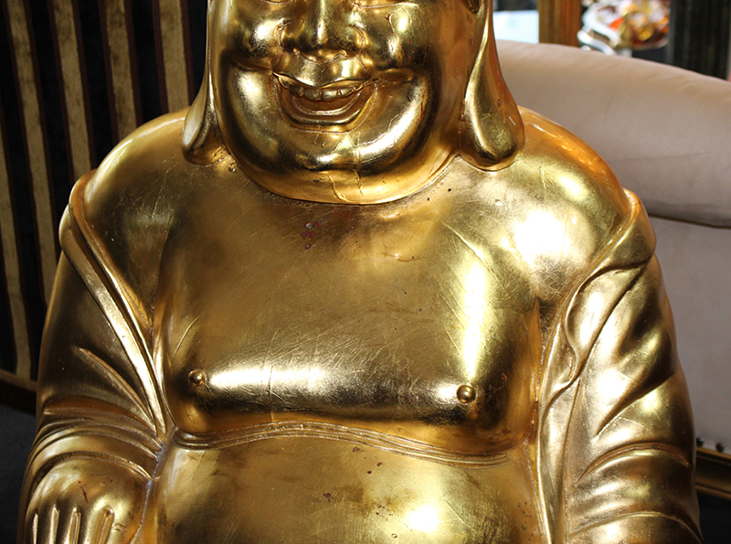 Large Hand Carved Giltwood Seated Laughing Buddha - Image 2 of 8