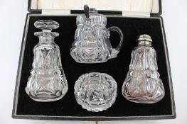 Cased John Walsh Crystal & Silver Cruet Set 1925