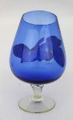 Vintage Blue Glass & Pewter Decorated Goblet