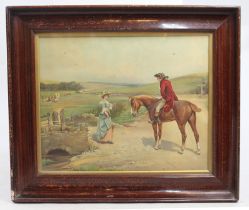 Antique 19th c. Coloured Country Print Set in Frame