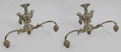 Pair of Vintage Silver Metal Cherub Three Light Chandelier