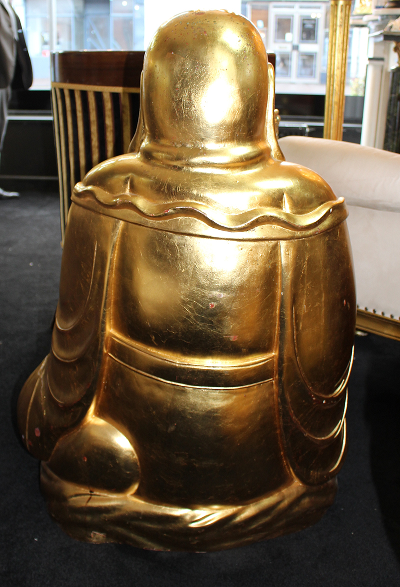 Large Hand Carved Giltwood Seated Laughing Buddha - Image 8 of 8