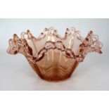 Vintage Brev Italian Pink Glass Pierced Rim Ruffled Bowl