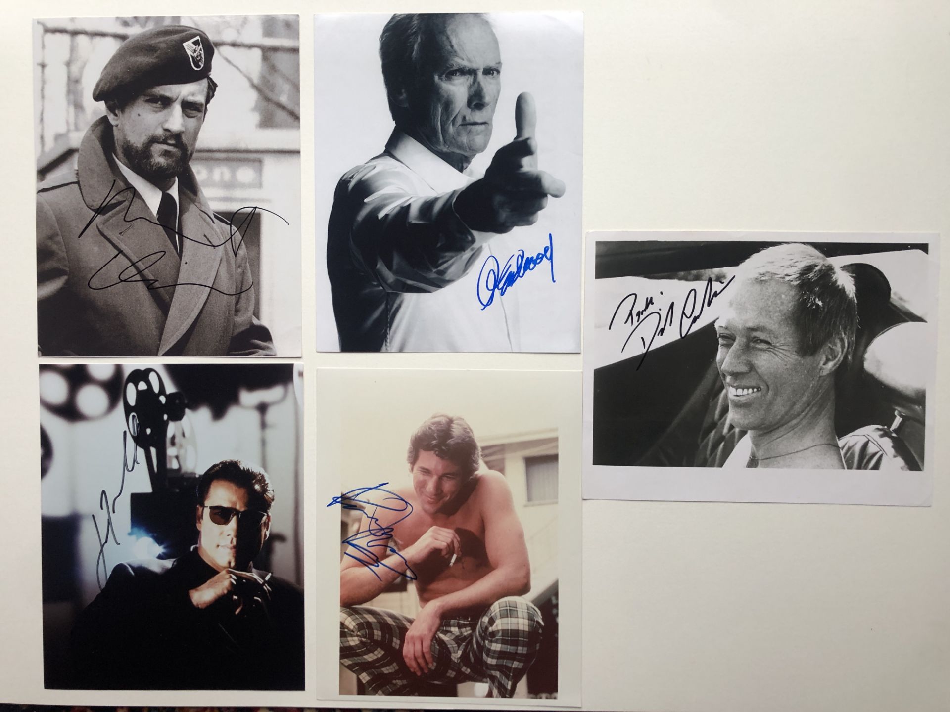 John Travolta, Robert De Niro, Clint Eastwood, Richard Gere & David Carradine Original Signatures
