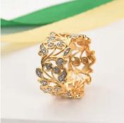 New! Designer Inspired - Diamond Leaf Ring in 18K Vermeil Yellow Gold Overlay Sterling Silver