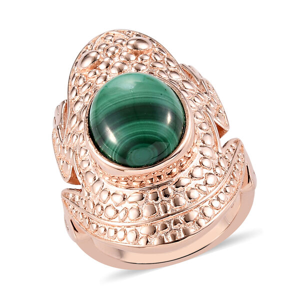New! Malachite Frog Ring with Magnet in Rose Gold Tone