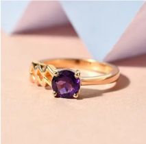 New! AA Amethyst Zodiac - Aquarius Ring in 14K Gold Overlay Sterling Silver