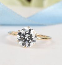 New! J Francis 9K Yellow Gold Solitaire Ring Made with Swarovski Zirconia