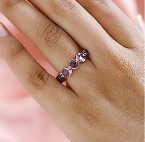 New! Pink Amethyst Band Ring in 18K Rose Gold Vermeil Plated Sterling Silver - Image 4 of 4