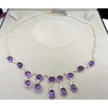 Sterling Silver Cabochon Amethyst Waterfall Necklace New with Gift Box