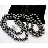 36 inch Hematite 9mm Bead Necklace Long New with Gift Pouch