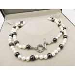 22 Inch Cultured Pearl & Hematite Bead Necklace Silver Clasp New with Gift Box