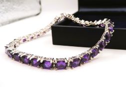 Sterling Silver 13CT Amethyst Line Bracelet New With Gift Box