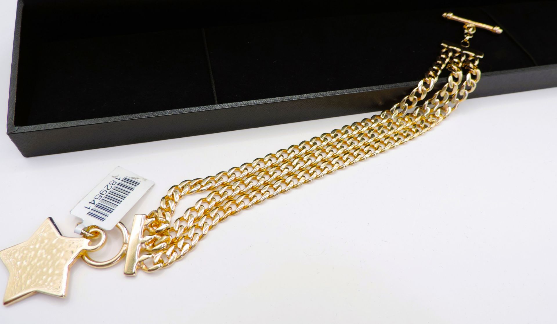 14k Gold on Sterling Silver 3 Row Curb Link Bracelet Made in Italy 38 grams New with Gift Box - Image 3 of 4