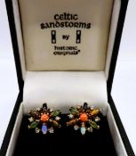 Celtic Sandstorms Gemstone Earrings Gold Plated for Pierced Ears New with Box