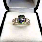 Sterling Silver 3ct Rainbow Mystic Topaz Ring New with Gift Pouch