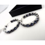 Sterling Silver 7.5CT Sapphire Hoop Earrings New with Gift Pouch