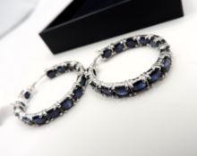 Sterling Silver 7.5CT Sapphire Hoop Earrings New with Gift Pouch