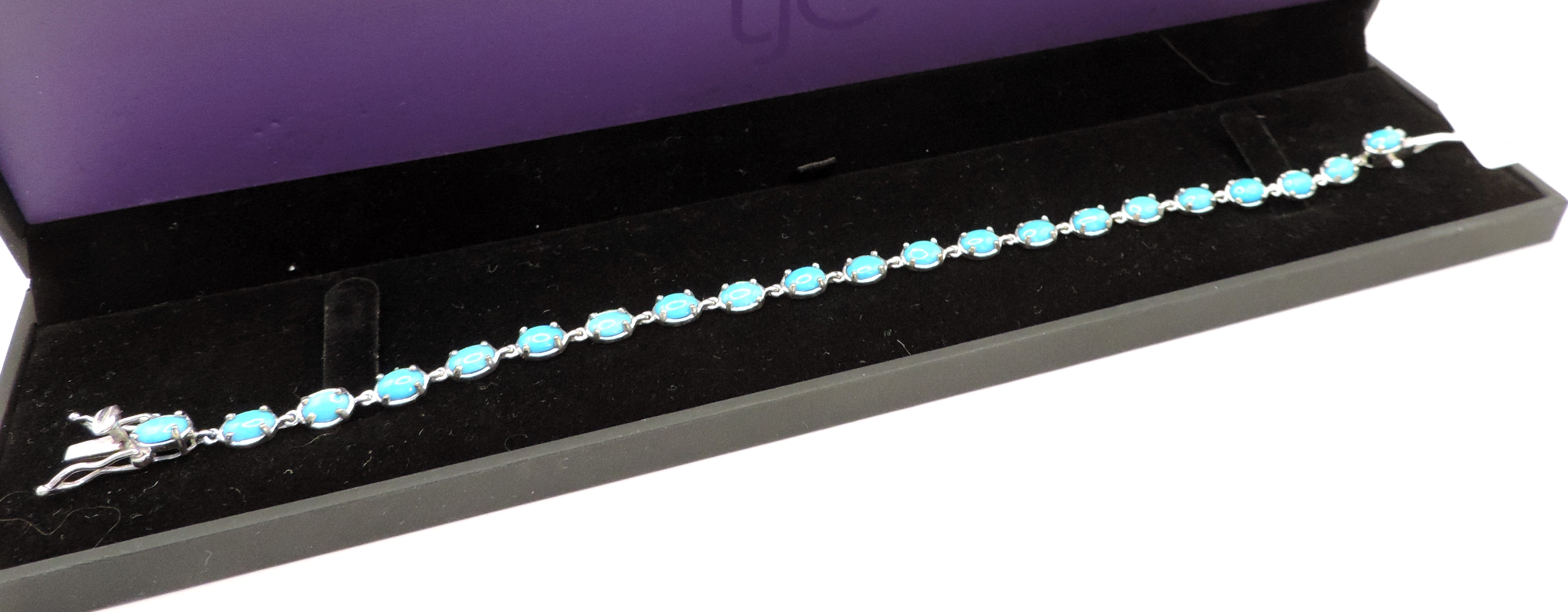 Sterling Silver Turquoise Gemstone Line Bracelet New with Gift Box - Image 2 of 3