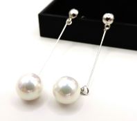 Sterling Silver Dangle Drop Pearl Earrings New with Gift Pouch