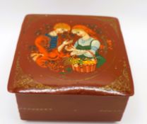 Antique Russian Hand Painted Lacquer Box