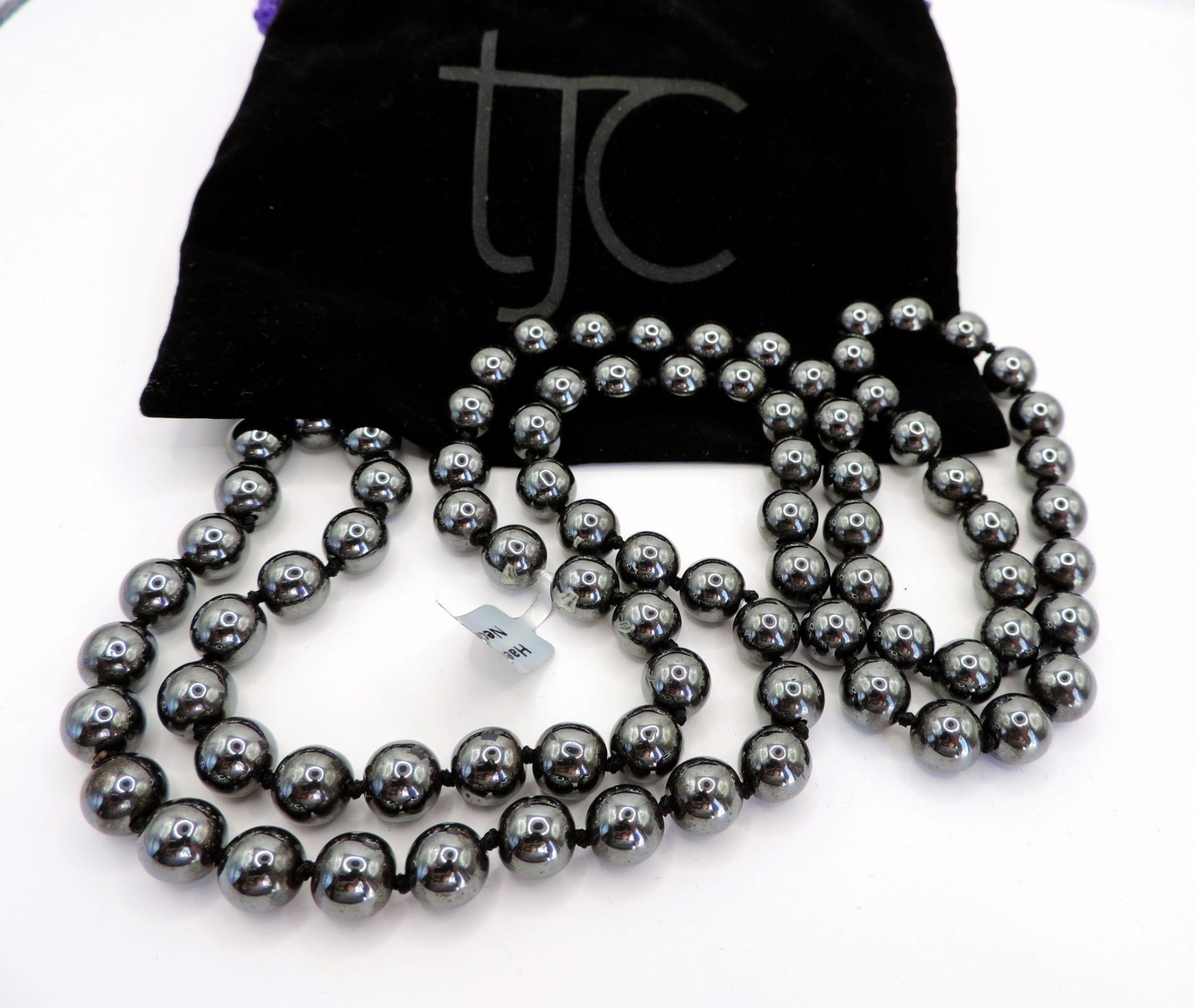 36 inch 9mm Hematite Bead Necklace Long New with Gift Pouch - Image 3 of 4