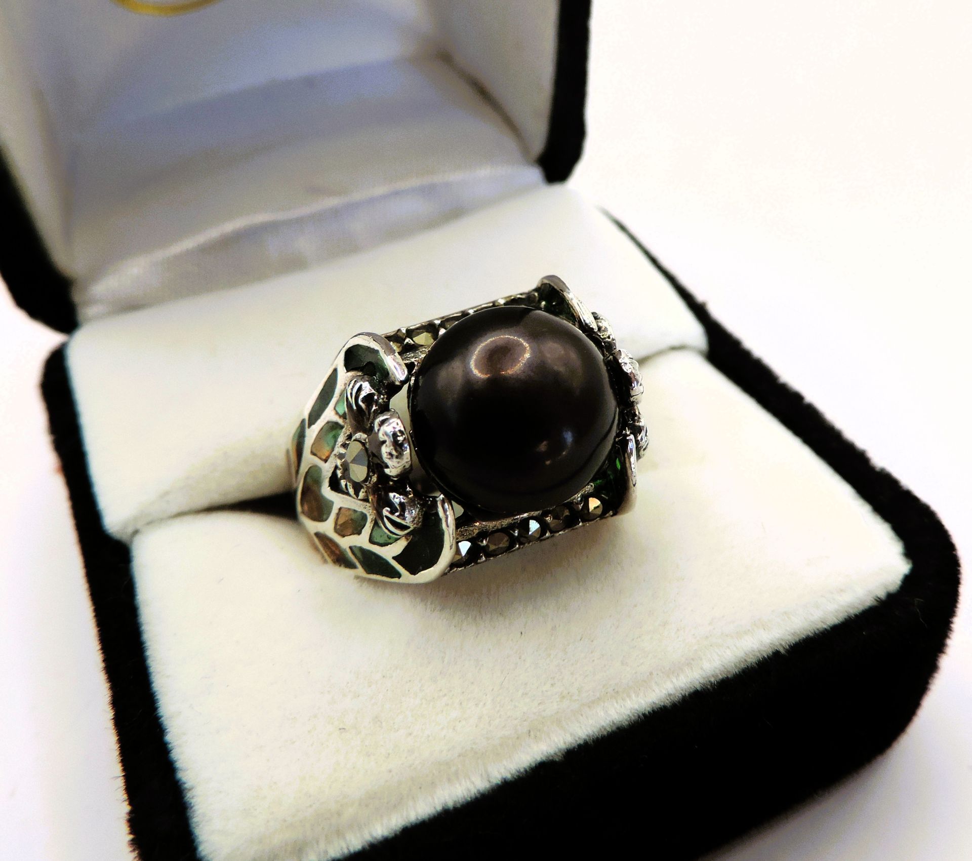 Sterling Silver Tahitian Cultured Pearl Plique-à-jour Ring New with Gift Box - Image 4 of 5