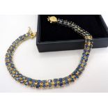14K Gold on Sterling Silver 21.5CT Sapphire 2 Row Line Bracelet New with Gift Box