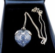 Vintage Artisan Sterling Silver Heart Lapis Lazuli Necklace