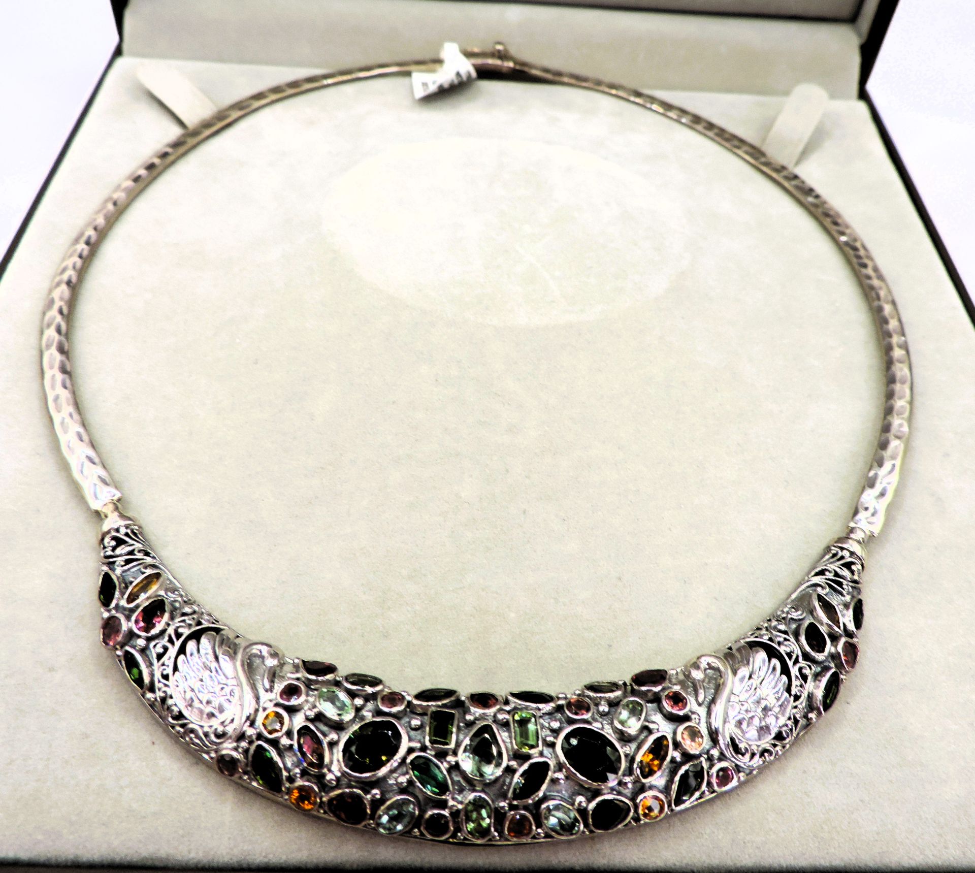 Sterling Silver Multi Colour 14CT Tourmaline Necklace 58 grams New with Gift Box