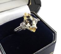 Sterling Silver 3CT Lemon Citrine & White Topaz Ring New with Gift Pouch