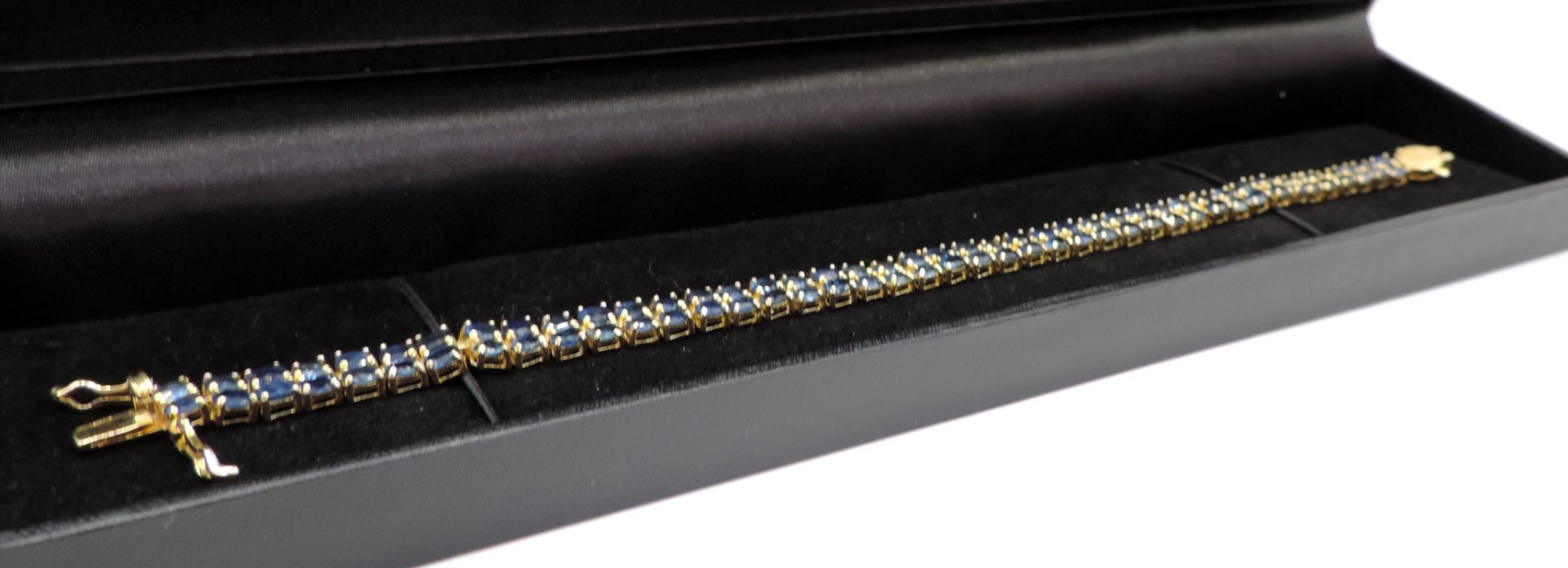 14K Gold on Sterling Silver 21.5CT Sapphire 2 Row Line Bracelet New with Gift Box - Image 4 of 5