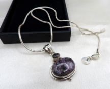 Artisan Sterling Silver Purple Charoite Pendant Necklace with Gift Pouch