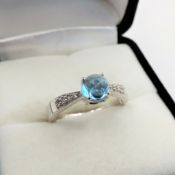 Sterling Silver Cabochon Topaz & Diamond  Ring New with Gift Pouch