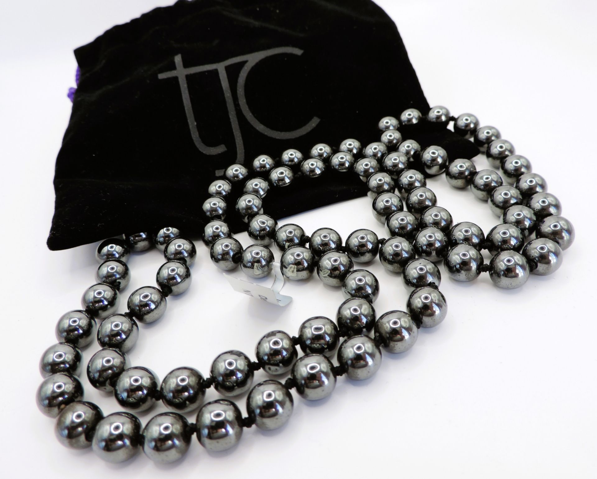 36 inch 9mm Hematite Bead Necklace Long New with Gift Pouch - Image 4 of 4