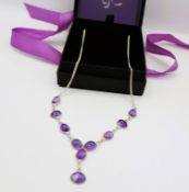 Sterling Silver Cabochon 30CT Amethyst Necklace New with Gift Box