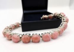 Sterling Silver Pink Cabochon Rhodochrosite Gemstone Bracelet New with Gift Box