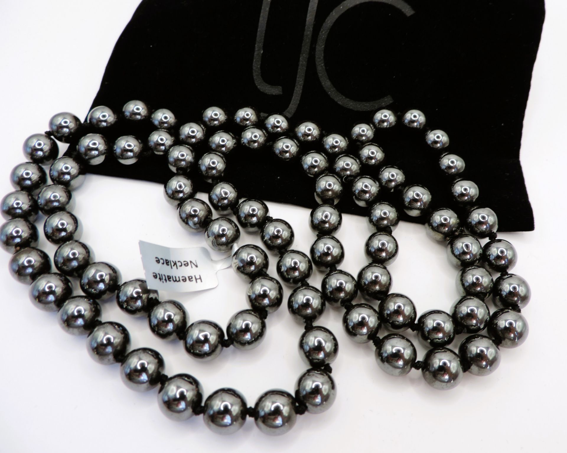 36 inch 9mm Hematite Bead Necklace Long New with Gift Pouch - Image 2 of 4